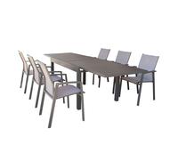 JERRI - set tavolo in alluminio cm 135/270 x 90 x 75 h con 6 poltrone Lotus