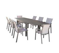JERRI - set tavolo in alluminio cm 135/270 x 90 x 75 h con 8 poltrone Lotus