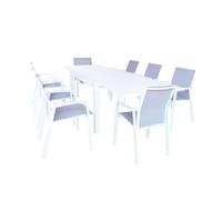 JERRI - set tavolo in alluminio cm 135/270 x 90 x 75 h con 8 poltrone Lotus