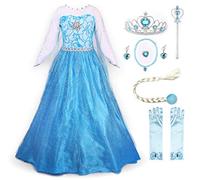 JerrisApparel Abito Elsa Bambine Costume Principessa Carnevale Natale Festa (110, Blu Con Accessori)