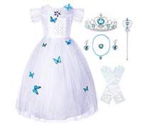 JerrisApparel Nuova Cerimonia Vestito dalla Ragazza Principessa Costume con la Farfalla (130, Bianco con Accessori)
