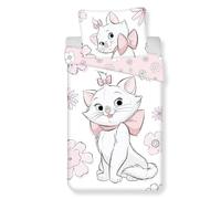Jerry Fabrics Aristogatti Marie Flowers - Set copripiumino singolo e federa, 100% cotone, dimensioni europee, set copripiumino reversibile per bambini, comodo e traspirante, design carino