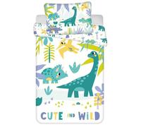 Jerry Fabrics Biancheria da letto per bambini con dinosauro triceratopo Brachiosaurus Pterodactylus T-Rex Stegosaurus, copripiumino 100 x 135 + cuscino 40 x 60 cm, 100% cotone