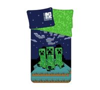 Jerry Fabrics Biancheria da letto per bambini, motivo Minecraft Green Creeper Sleep Tight, copripiumino 140 x 200 cm, federa 70 x 90 cm, 100% cotone