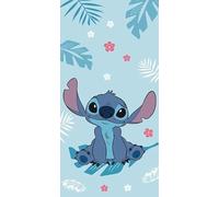 Jerry Fabrics Disney Lilo & Stitch - Telo mare blu, grande, 70 x 140 cm, morbido e assorbente, 100% cotone, per bambini, piscina e spiaggia, design con cuciture vivaci, leggero, ad asciugatura rapida