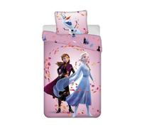 Jerry Fabrics Frozen Anna Elsa - Biancheria da letto per bambini, copripiumino singolo 140 x 200 cm e federa 50 x 70 cm, 100% cotone, colore: viola