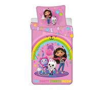 Jerry Fabrics Gabby's Dollhouse Rainbow Party Set Copripiumino per Bambini, Microfibra Rosa con Arcobaleno, Copripiumino 140 x 200 cm con Federa 70 x 90 cm, Chiusura con Cerniera