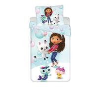 Jerry Fabrics Gabby's Dollhouse - Set copripiumino e federa per letto singolo, 140 x 200 + 70 x 90 cm, in poliestere con chiusura lampo