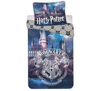 Jerry Fabrics Harry Potter, set di biancheria da letto con stemma scuro e castello, 140 x 200 cm