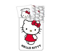 Jerry Fabrics Hello Kitty - Set di biancheria da letto in 100% cotone, copripiumino 135 x 200 cm, federa 80 x 80 cm, motivo: cartoni animati, colore: bianco e rosso