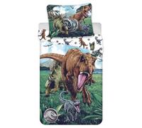Jerry Fabrics Jurassic World - Set di biancheria da letto per bambini, motivo: dinosauro T-Rex, Stegosaurus, Velociraptor Blue, 140 x 200 cm + federa 70 x 90 cm, 100% cotone