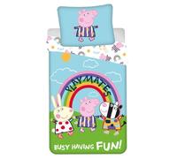 Jerry Fabrics Peppa Pig - Biancheria da letto per bambini con motivo floreale Luzie Locke, Zoe Zebra, Playmates Busy Having Fun! 140 x 200 cm + federa 70 x 90 cm, 100% cotone