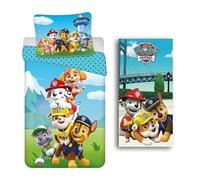 Jerry Fabrics Set copripiumino + asciugamano da bagno Paw Patrol | 100% cotone | copripiumino reversibile 140 x 200 cm + federa 65 x 65 cm | lenzuolo da spiaggia 70 x 140 cm