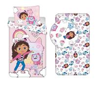 Jerry Fabrics - Set da letto Gabby e la casa magica, 3 pezzi, 100% cotone, copripiumino 140 x 200 cm + federa 65 x 65 cm + lenzuolo