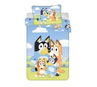 Jerry Fabrics Set di biancheria da letto per bambini, copripiumino 100 x 135 cm e federa 40 x 60 cm, motivo Bluey, 100% cotone, per ragazzi e ragazze