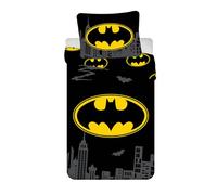Jerry Fabrics Set di biancheria da letto singolo Batman "The Emblem", copripiumino 140 x 200 cm + federa grande 70 x 90 cm, biancheria da letto reversibile ultra morbida e traspirante, 100% cotone