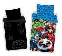 Jerry Fabrics - Set di biancheria da letto tema Avengers, luminosa al buio, dimensioni: 140 x 200 cm, 70 x 90 cm, in 100% cotone