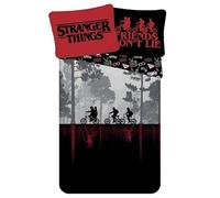 Jerry Fabrics Stranger Things - Set copripiumino singolo e federa a testa in giù, misura europea per bambini, adolescenti, fan nei colori nero e rosso
