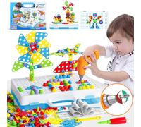 jerryvon Giochi Bambini 3 Anni - Trapano Giocattolo Costruzioni per Bambini Giocattolo Chiodini 3D Puzzle STEM Giochi con Mosaico Bambi Giocho Creativi Natale Regalo per Bambino 3 4 5 Anni