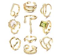 JeryWe 10PCS 18K placcato oro Set di anelli multipli impilati, anelli da donna riempiti d'oro, anelli regolabili con estremità aperte Oro