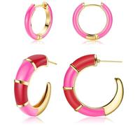 JeryWe 2 paia di piccoli orecchini per le donne placcati in oro 18K ipoallergenico carino smalto colorato huggie orecchino chunky oro orecchini a cerchio dichiarazione orecchini estivi
