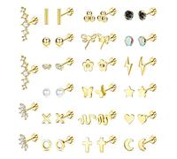 JeryWe 20 paia di orecchini a perno donne uomini 20G acciaio inossidabile Tiny Cartlidge Orecchini Stud Piccolo serpente stella palla farfalla cuore vite piatta indietro Piercing Orecchini