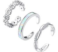 JeryWe 3 Pezzi di Anelli per Le Dita dei Piedi in Argento 925 per Donne Regolabile Placcato Oro Bianco 14K Anelli a Fascia in Opale Spiaggia Estiva Open Toe Rings Set di Gioielli per i Piedi Argent