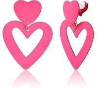 JeryWe Clip Su Orecchini Per Le Donne Teengirls LungoOrecchino Doppio Penzolare Rosa Intenso Amore Cuore Goccia San Valentino Moda Regali