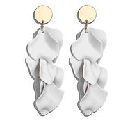 JeryWe Orecchini a Clip Dangle per Donne e Ragazze - Acrilico Lungo Petalo di Rosa Non Forato, Boho Goccia Esagerata, Dichiarazione Multicolore Floreale con Nappa