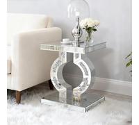 Jesantab Crushed Diamond Mirrored End Table, Silver Side Accent Table, Small Mirrored Coffee Table for Living Room, Bedroom, 16" x 12" x 23"