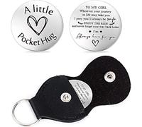 Jesemiah Portachiavi in pelle con scritta in inglese "Pocket Hug Token, Dad Friend Son", figlia, nipote, fratello, marito, moglie, idea regalo ispiratrice, Ovunque il tuo viaggio nella vita possa