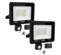 JESLED Faretto LED Da Esterno Con Sensore di Movimento, 50W 4500 Lumen, IP66 Impermeabile per Giardino, Cortile, Patio, Garage Due confezioni