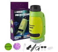 Jesmerizing 50X-250X Mini Microscopio tascabile, Microscopio per bambini, per bambini e studenti adulti, con adattatore telefonico, pinzette (verde e giallo)
