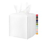 JESMINI Porta fazzoletti bianco - Scatola quadrata in pelle con cintura inferiore, porta fazzoletti decorativo per casa e ufficio moderno
