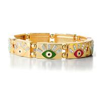 Jessica Simpson Braccialetto da donna con occhio malocchio, color oro, braccialetto malocchio per donne, Adjustable, OTTONE IMITAZIONE ORO, Pietre acriliche