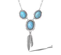 Jessica Simpson Collana alla moda con bue in argento, con 3 pietre turchesi e piume, 43,2 cm + 7,6 cm