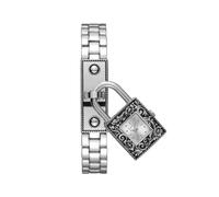 Jessica Simpson Orologio da donna con medaglione, bracciale in argento, cassa quadrata da 20 mm, movimento al quarzo analogico, cinturino in metallo regolabile, confezione regalo inclusa (argento