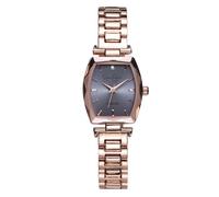 Jessica Simpson Orologio da donna in oro rosa, lunetta in cristallo sfaccettato, quadrante blu polveroso, cinturino elastico in oro rosa, accessorio alla moda analogico al quarzo