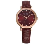 Jessica Simpson Orologio da donna in oro rosa, quadrante ottagonale con cristalli, quadrante con raggi di sole bordeaux, cinturino regolabile in PU, accessorio alla moda analogico al quarzo