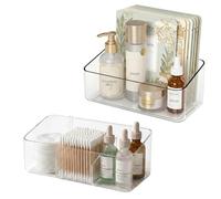 JessLab Organizer Acrilico Trasparente per Armadi, Scatole Stoccaggio Parete, Fronte Aperto Inclinato per Spezie, Trucco, Forniture da Scrivania, Montaggio Adesivo, 1 Scomparto e 3 Scomparto (2 Pack)