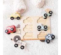 Jessruly Set di puzzle in legno con veicoli - Giocattolo didattico ispirato ai Montessori con auto e camion, puzzle per lo sviluppo cognitivo precoce per il riconoscimento di forma e colore (puzzle 3D