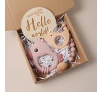 Jessruly Set regalo per neonati, elementi essenziali per il bagno e ciondolo massaggiagengive a forma di uccello, oggetti di scena per foto e cesto regalo per celebrare i primi momenti (rosa)