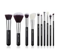 Jessup 10pz Pennelli per il trucco Fondotinta Polvere Bellezza Eyeliner Correttore Setole in fibra fatta a mano Kit per il trucco Argento Nero T176
