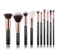 Jessup 10pz Pennelli per il trucco Fondotinta Polvere Bellezza Eyeliner Correttore Setole in fibra fatta a mano Kit per il trucco Nero/Oro rosa T156