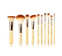 Jessup 10Pz Set di pennelli in bambù con capelli sintetici Pennelli per viso e occhi Fondazione Polvere Ombretto Evidenziatore Correttore Arrossire Contorno Eyeliner T136
