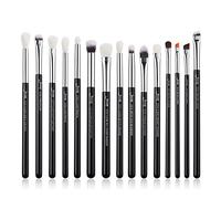 Jessup 15Pz Pennelli per trucco professionale Set pennelli Strumenti cosmetici Eye Liner Sfumatura Manico in legno Setole in materiale sintetico-naturale Nero/Argento T177