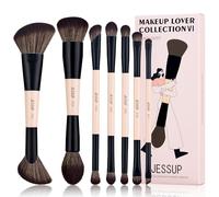 Jessup Pennelli Make Up 14 in 7 Pennelli trucco a doppia faccia fondotinta Correttore Fard Ombretto Contorno Terra abbronzante Cipria Sfumatura Sopracciglia Eyeliner cruelty-free Peach Dust T600