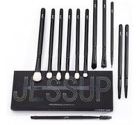 Jessup Pennelli Occhi Set 12 Pz Pennelli Trucco Professionale Capelli Sintetici Naturali Ombretto Sbavatura Sopracciglio Ciglia Eyeliner Nero T322