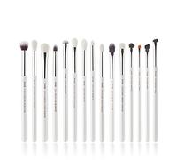 Jessup Pennelli per occhi Pennelli per il trucco professionale Set per il Trucco Pennello correttore sopracciglia eyeliner 15 pezzi bianco perla/argento T237