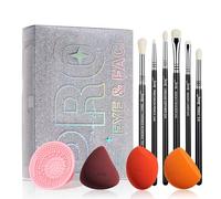 Jessup Pennelli Set 3 spugne trucco, set 6 pennelli ombretto, tappetino pulizia dei pennelli trucco e scatola trucco specchio Strumenti bellezza premium un'applicazione impeccabile T504